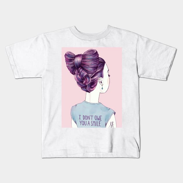 i don't owe you a smile Kids T-Shirt by solfortuny